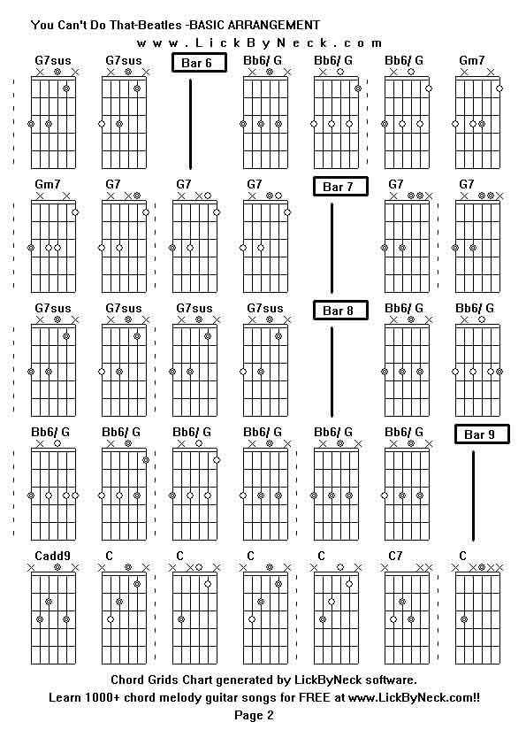 Chord Grids Chart of chord melody fingerstyle guitar song-You Can't Do That-Beatles -BASIC ARRANGEMENT,generated by LickByNeck software.